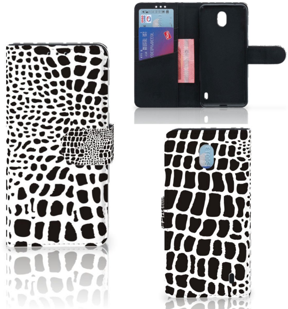 Nokia 1 Plus Telefoonhoesje met Pasjes Slangenprint