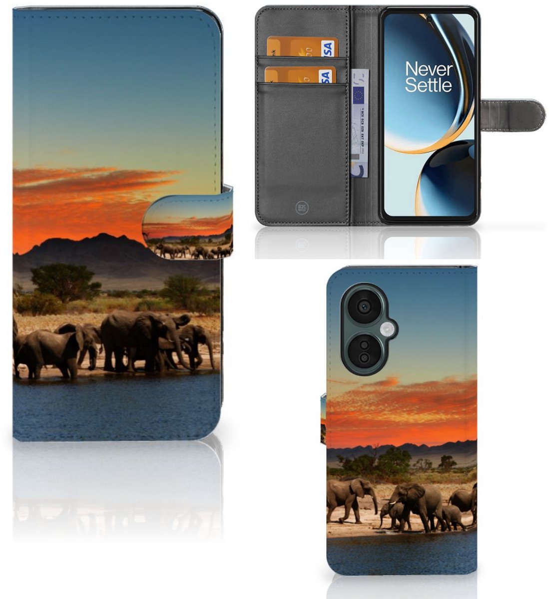 OnePlus Nord CE 3 Lite Telefoonhoesje met Pasjes Olifanten