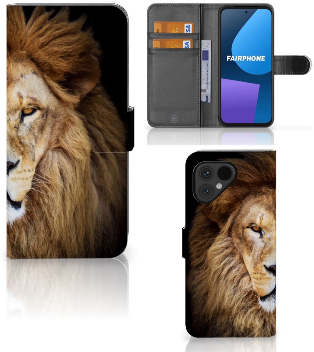 Book Case voor Fairphone 5 Telefoonhoesje met Pasjes Leeuw