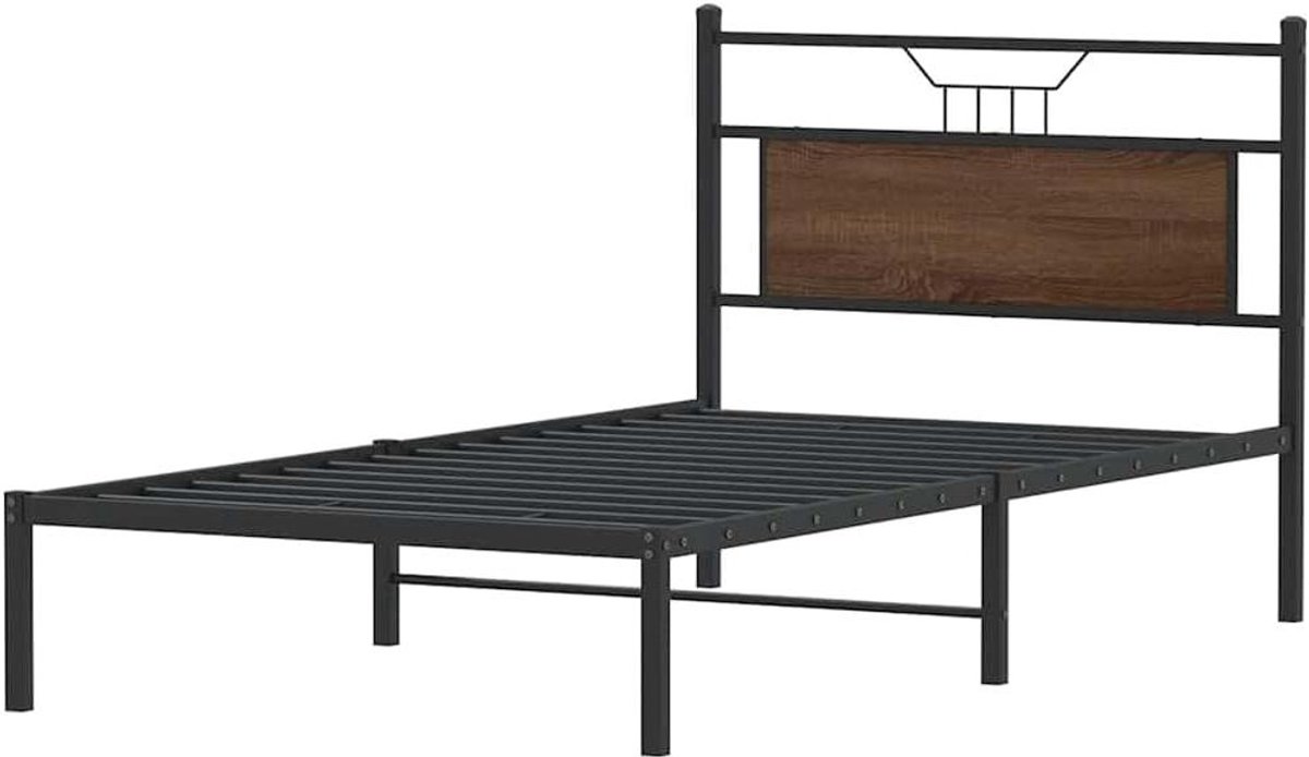 Bedframe - Ledikant Eenpersoons - Goede Nachtrust - Veelzijdig Hoofdbord - 107 x 203 cm - Bruin Eikenkleur