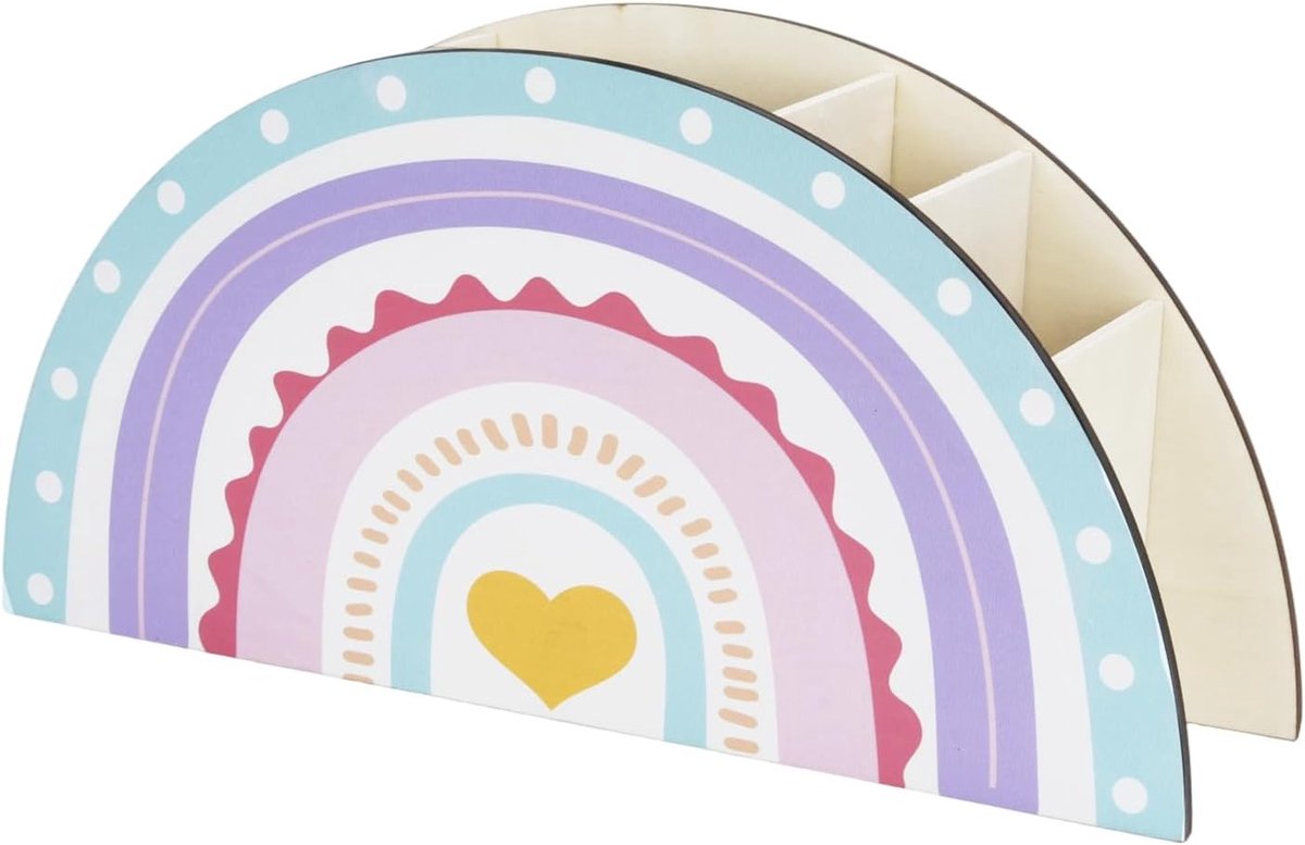 Gigicial Regenboog Houten Pennenhouder - Bureau Organizer Met 5 Vakken - Kinder Schrijfwaren Opberger Voor Thuis Kantoor En Klaslokaal - Natuurlijk Hout