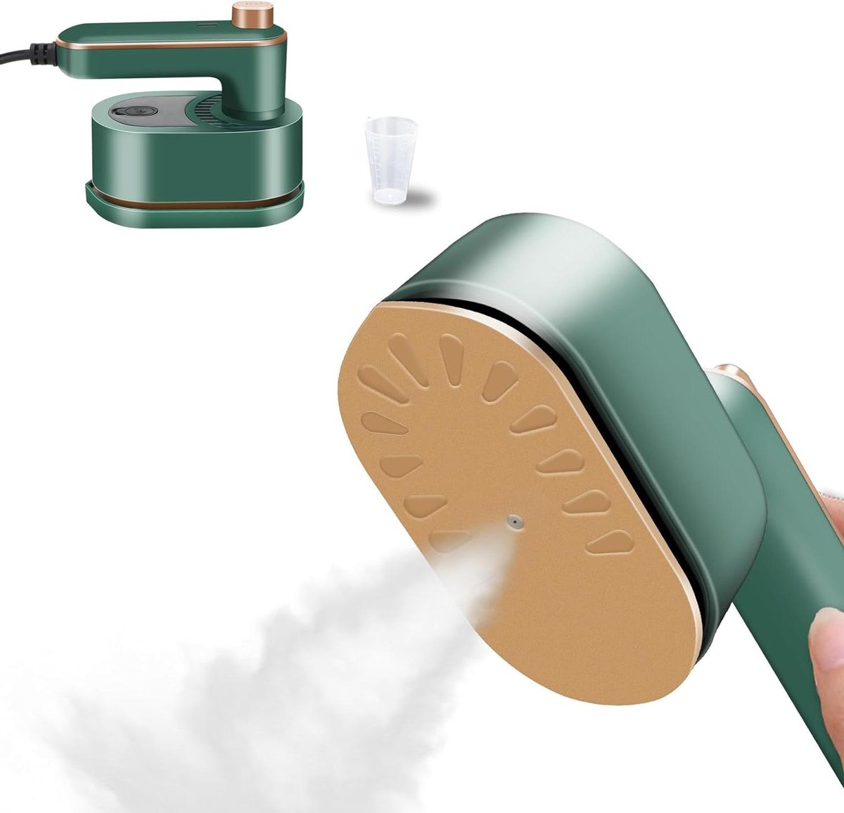 Mini Kleding Stoomstrijkijzer - Draagbaar Stoomapparaat - Snel Kreukels Verwijderen - Roterend 180 Graden - Compact Reisformaat - Groen