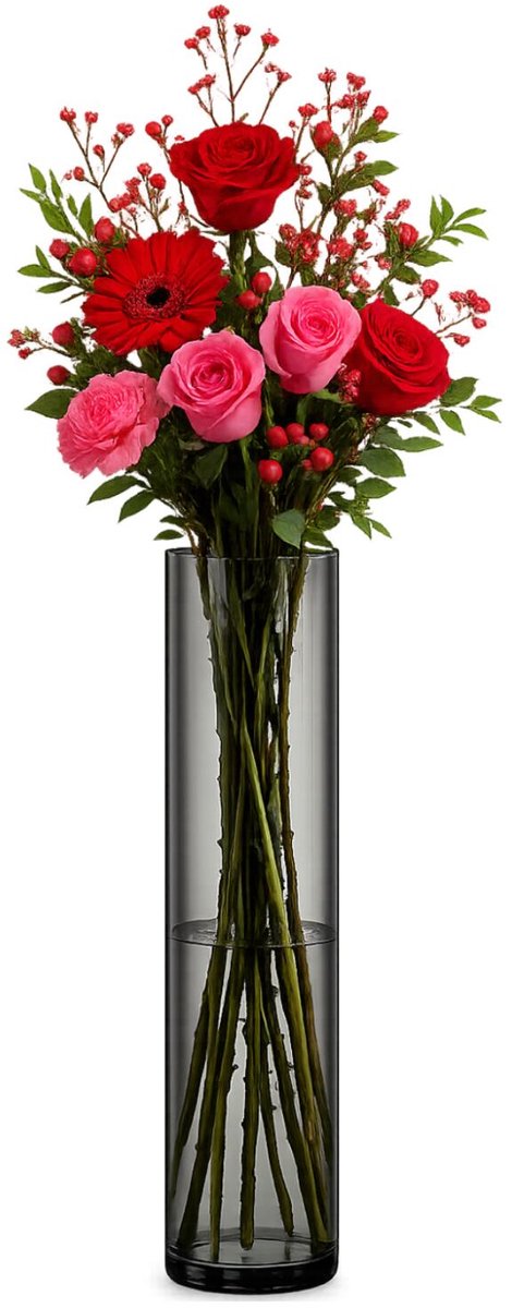 Giftdecor Bloemenvaas - smoke acrylglas - D12 x H40 cm - cilinder - boeketvaas - 4,5 liter