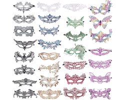 SIQUK Venetiaans masker voor dames, 30 stuks, kant, oogmasker, maskerbalmasker voor feestjes, avondbal, afstudeerbal, ballet, 9 kleuren