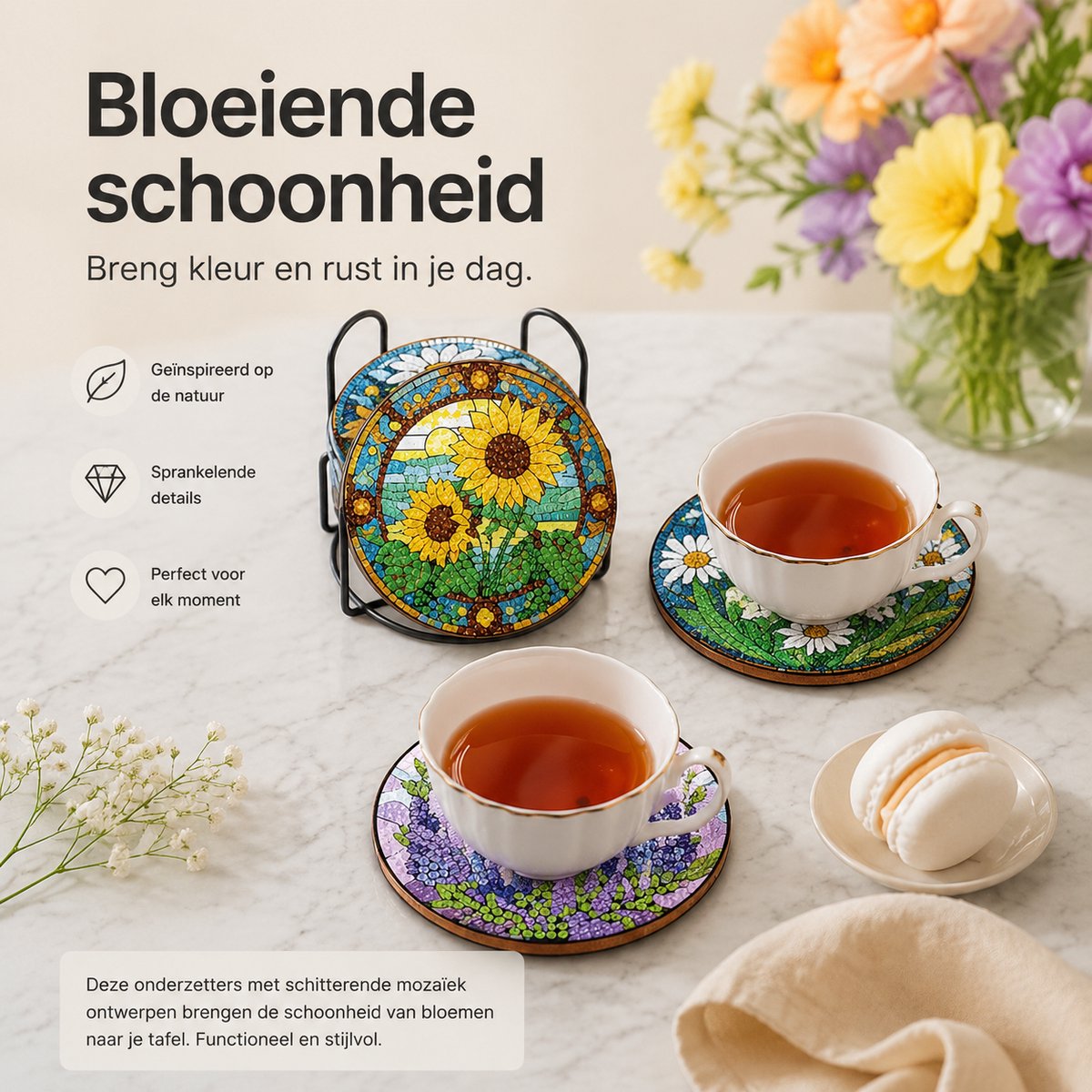 BOTC Diamond Painting - Onderzetters met Houder - Set van 8 - Pakket Volwassenen en Kinderen - Cadeau — afbeelding 9