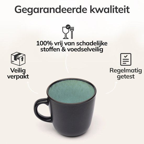 Pure Living Ibiza Dark Set Van 6 Koffiemokken - 435ml - Saliegroen - Aardewerk - Vaatwasserbestendig - Magnetronbestendig — afbeelding 3