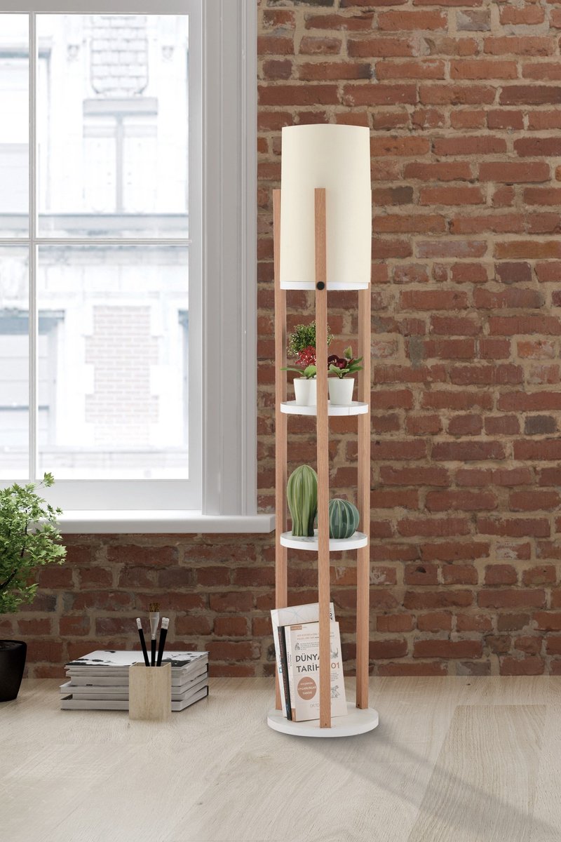 Asir - Vloerlamp - Wit, natuurlijk - SPAANPLAAT BEHUIZING - 122 x 22 x 6,5 cm