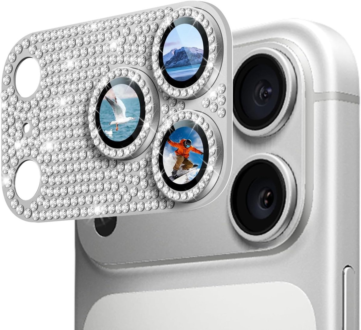 Camera Bescherming voor iPhone 17 Pro - Glanzende Rhinestone Metaalplaat met Helder Gehard Glas, Schokbestendig en Krasbestendig Design met Diamant Effect