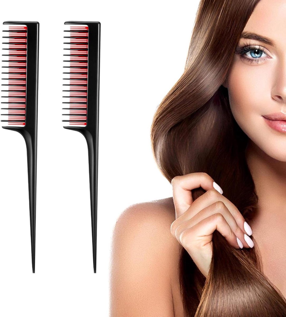 Haarkam Set - Toupierkam Rattenstaartkam - Haar Stylen Volume Creëren - Antistatisch Hittebestendig - 20.5 cm - Zwart Rood
