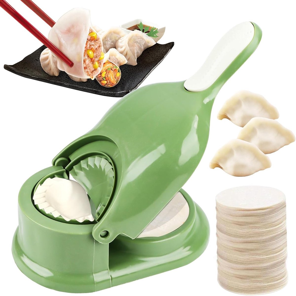 Knoedelmaker - Deegvormer Ravioli - Snel Hapjes Maken - 2-in-1 Ontwerp - 28.5 x 20 cm - Groen