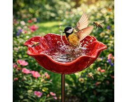 Ulisem - Vogelbadje - 2-stuks roestvrij staal - Vogelbad en drinkfontein - Bloemmotief - Weerbestendig en roestvrij - Voor tuin en terras - Geschikt voor vogels en bijen - Onderhoudsvriendelijk - Snel in gebruik