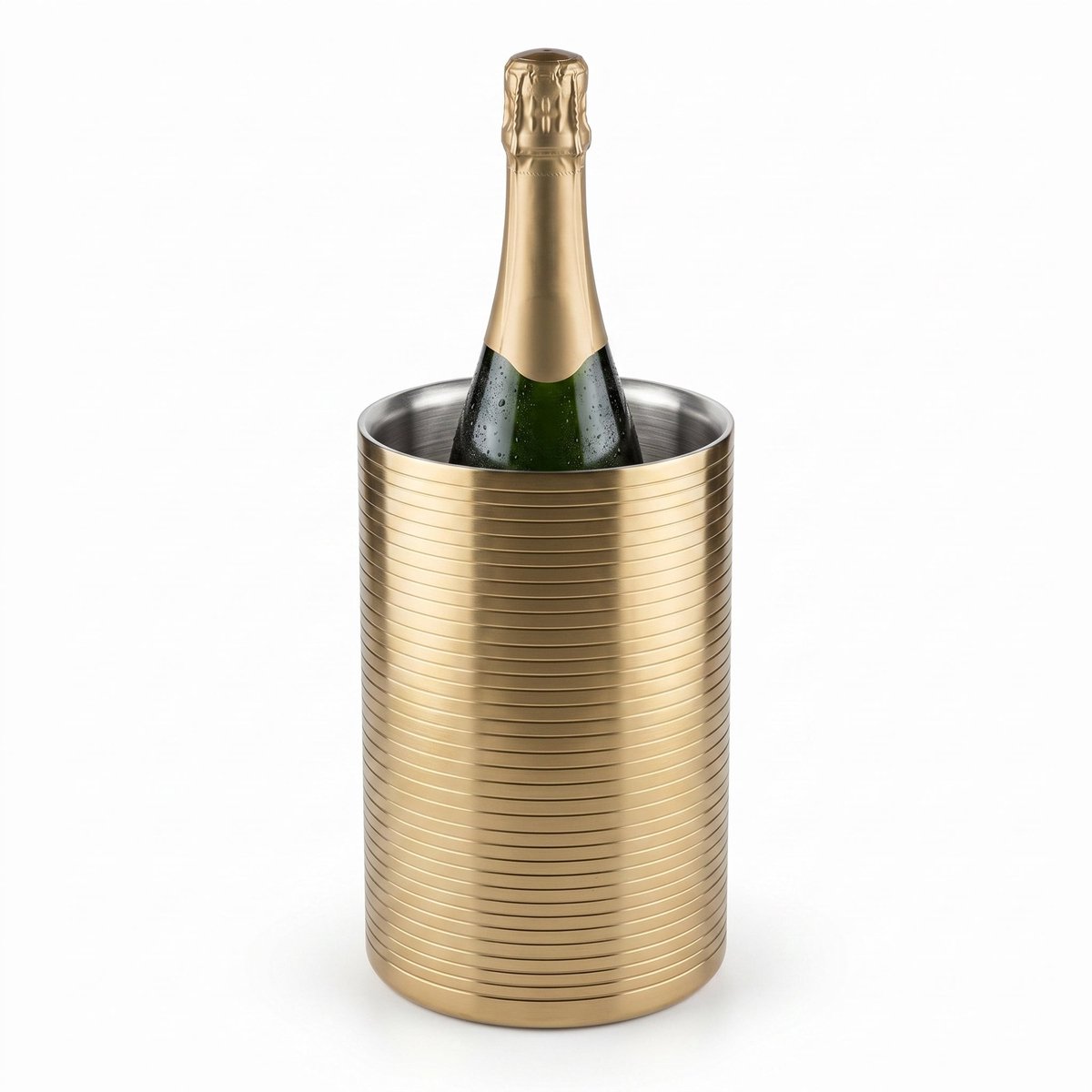 Lomera Wijnkoeler - Champagnekoeler - Flessenkoeler - Dubbelwandig - IJsemmer - Drankkoeler - Champagne Emmer - Goud - Koelemmer - Wijnfles Koeler - Gestreept - Bar Accessoire - Tafelaccessoire - Drank Emmer - Cava Koeler - Prosecco