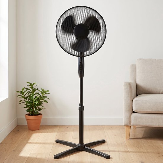 Lomera statiefventilator 40 cm rotor, in hoogte verstelbaar, oscillerend, 3 snelheden, geruisloos, zwart
