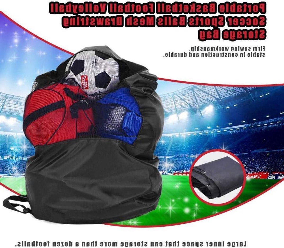 Sportballen Tas - Netstof Tas - Sportspullen Opbergen - Waterdicht Oxford Stof - 140 x 60 cm - Zwart