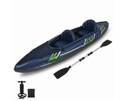 Lomera Opblaasbare Kajak 2 Persoons - Kayak en Kano met Aluminium Peddel en Pomp - Kajakken en Peddelen - Watersport - Opblaasboot - Kajak Set met Reparatiesetje - Wateractiviteit - Opblaasbare Kano - Roeisport - Waterspeelgoed