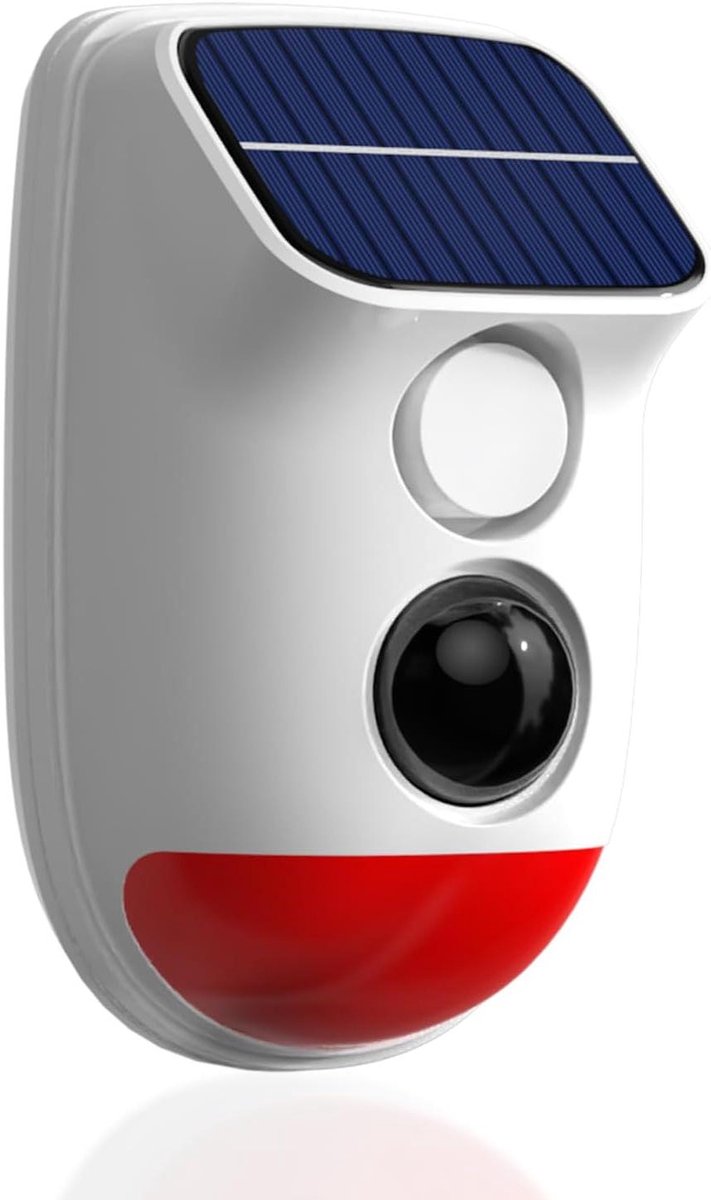Alarm met Bewegingssensor - Beveiligingssirene Stroboscoop - Dierlijke Indringers Vinden - Zonne-energie IP65 Waterdicht - 120dB Geluid - Wit