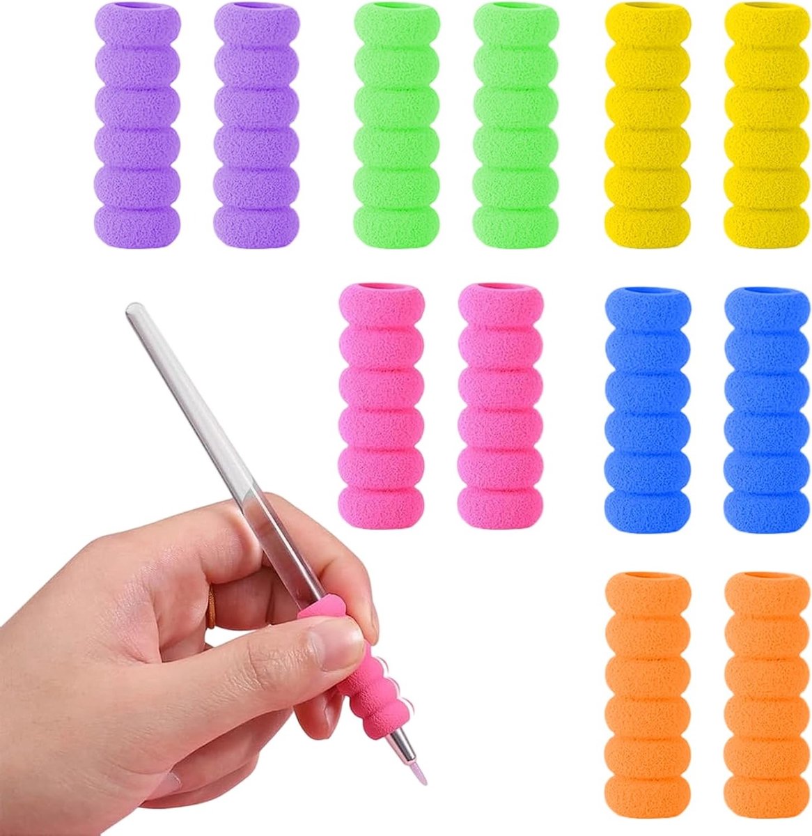 12pcs Foam Soft Pencil Grips - Pencil Grips voor Kinderen - Zachte Gevoerde Houder voor Handwriting Thuis, School, Kantoor (6 Kleuren)