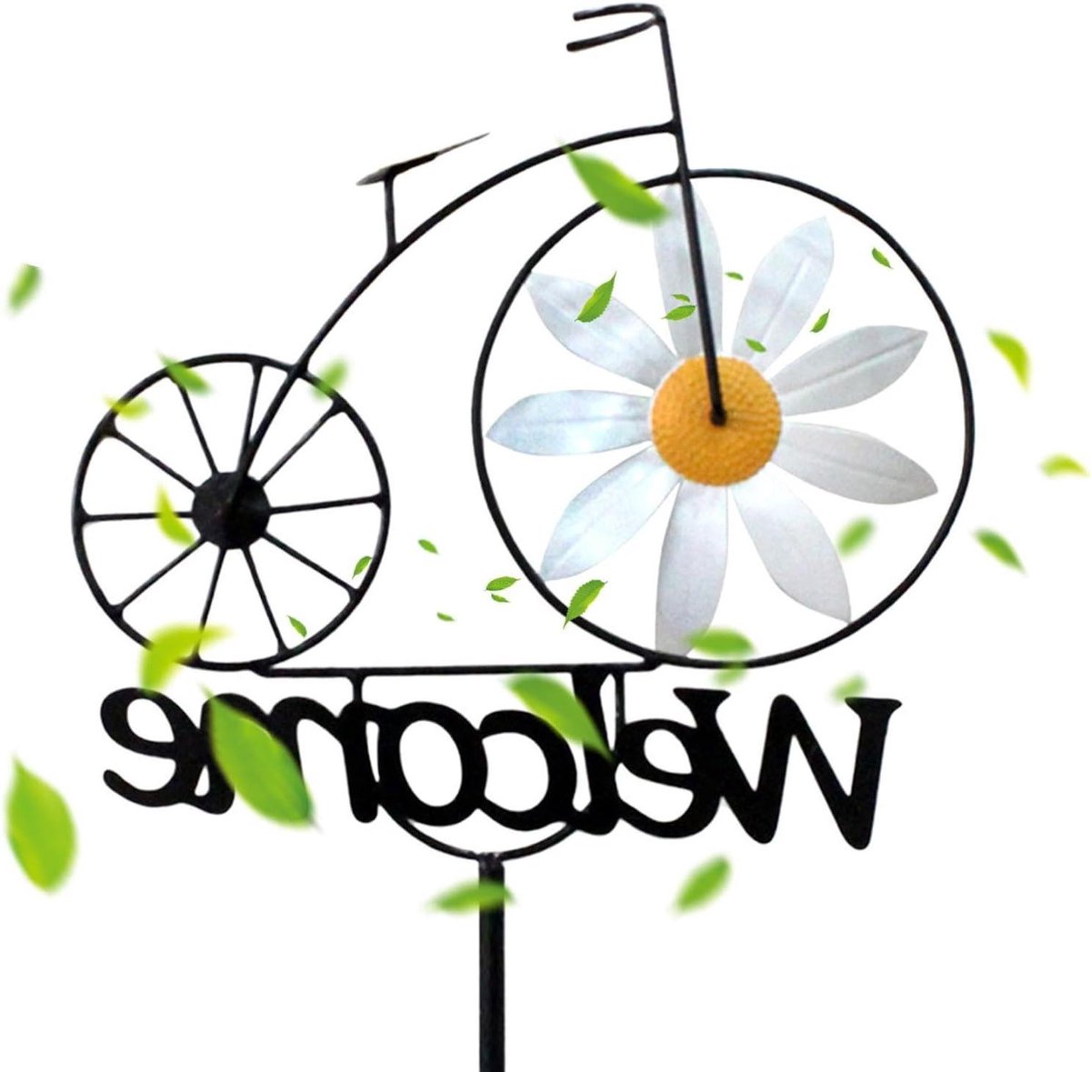 Welkomstbord Tuin - Zonnebloem Decoratie - Tuin Aankleden - Fietsontwerp met Windmolen - 120 cm - Geel