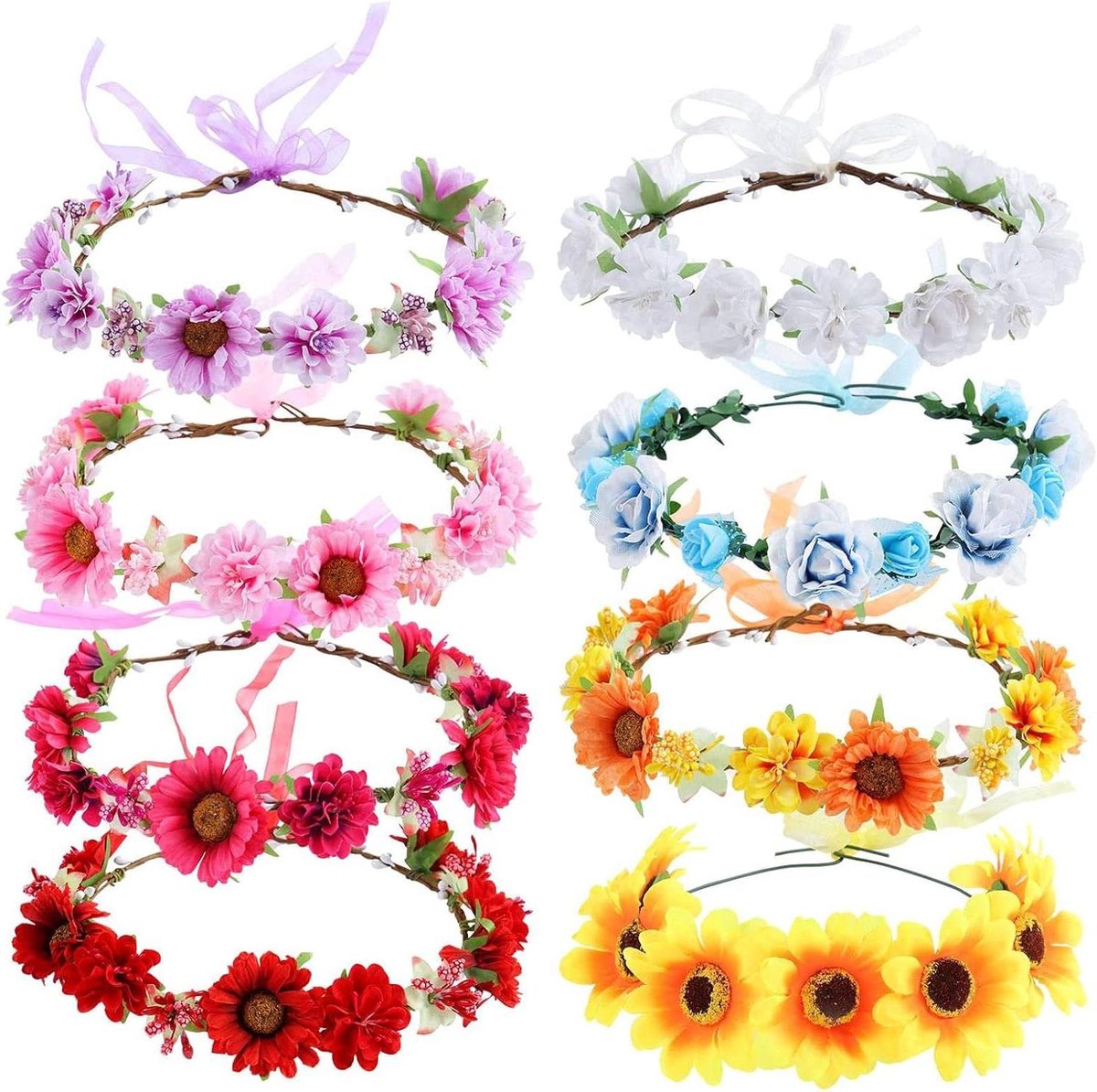 Bloemenkrans Hoofdbanden - Bloemen Kroon - Feest Accessoires - Handgemaakt - Verstelbaar - 8 Kleuren