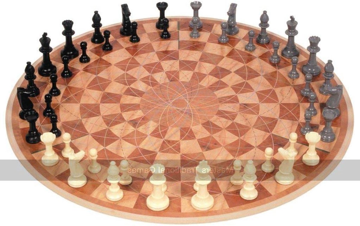 Schaakspel voor 3 Spelers - Rond Schaakspel - Strategisch Spel - Unieke Ronde Bord - 48 cm Diameter