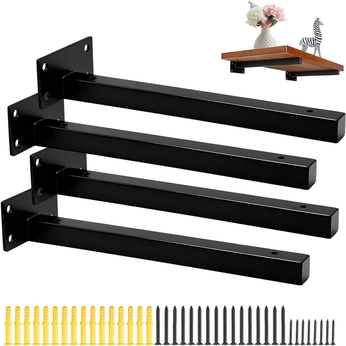 Zwevende Plankbeugels - Onzichtbare Steunen - Wandmontage Opslag - Extra Sterk Ontwerp - 25.5 cm Diep - Zwart