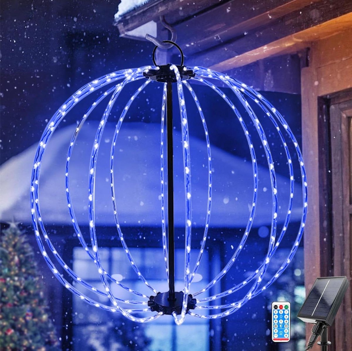 Lantaarn op zonne-energie - Hangende zonnelamp - Buitenverlichting creëren - 8 verlichtingsmodi - 30 cm diameter - Blauw
