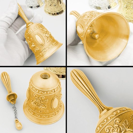 Klassieke Handbel - Servicebel Tafelbel - Gasten Ontvangen - Zuivere Luide Beltoon - 11.3 cm Hoogte - Goud — afbeelding 3