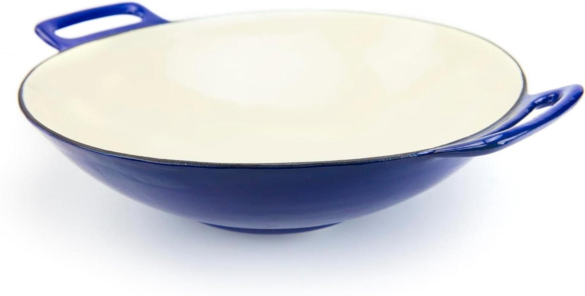 Gietijzeren Grillwok - Buitenwok Gietijzer - Buiten Koken - Porselein Geëmailleerd - 35.5 cm Diameter - Roestvrij Staal