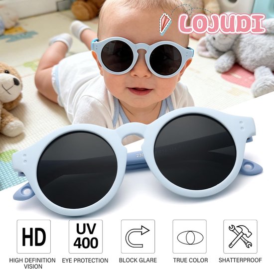 Baby Zonnebril - Peuterbril Kinderbril - Bescherming Tegen Zonlicht - Verstelbare Siliconen Band - 41 mm Lensbreedte - Blauw van Merkloos — afbeelding 5