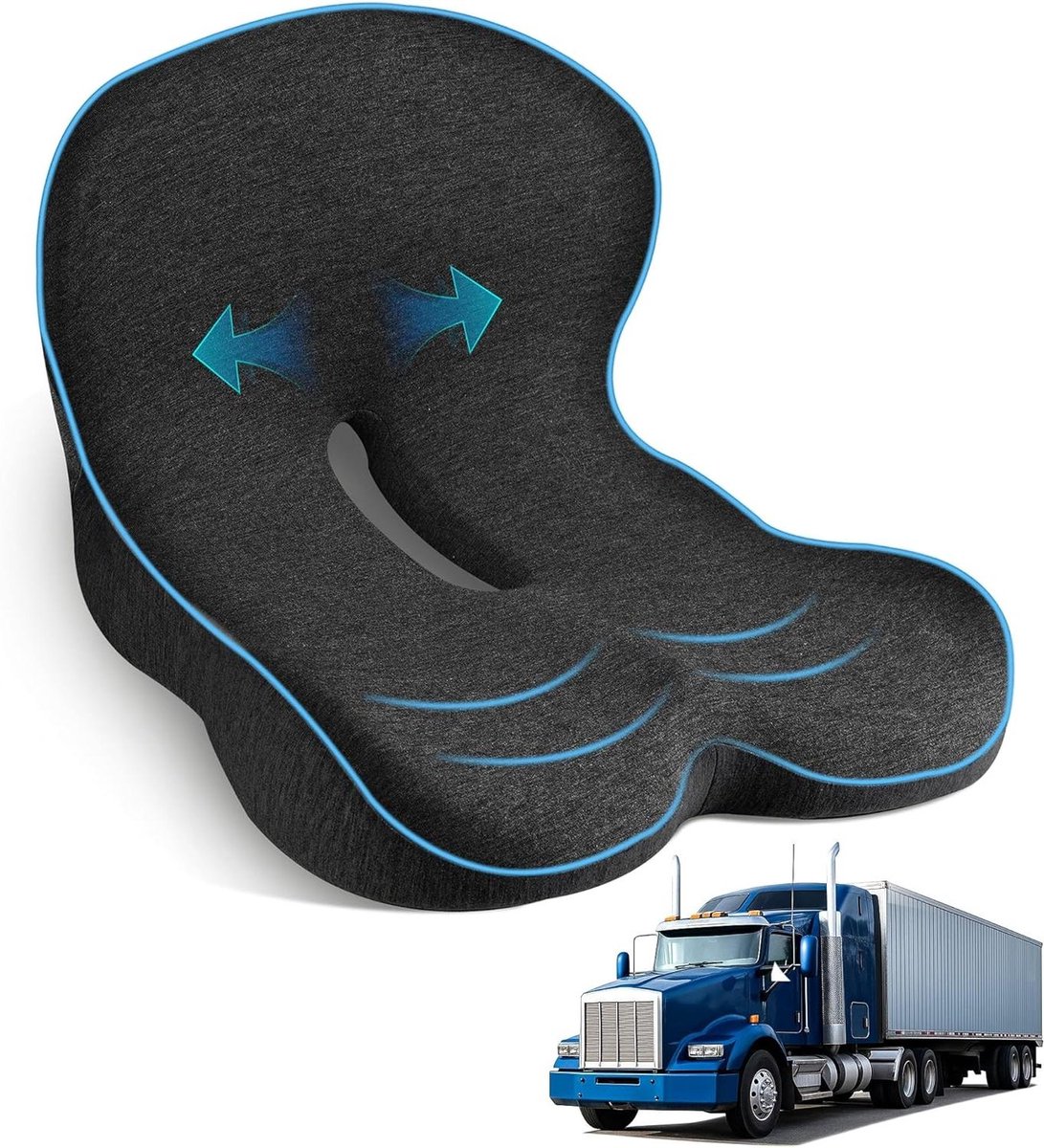 Truck Zitkussen - Lendensteun Kussen - Lang Zitten - Ergonomisch Ontwerp - 1.34 Kilogram - Zwart