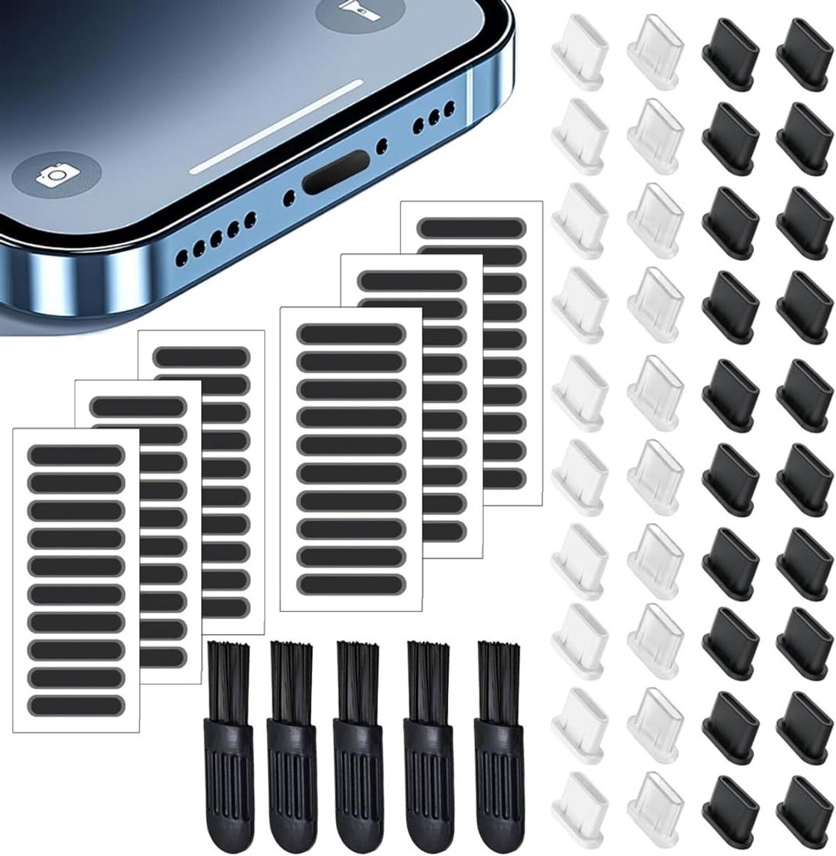 40 Stuks USB C Stofbescherming en Stoppers, Ideaal voor Mobiele Telefoons en Tablets, Inclusief Luidspreker en Stofbeschermingsrooster