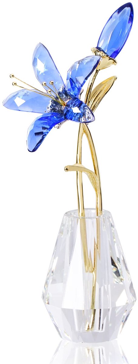 carmdering - Kristal Lelie Bloem - Kunstmatige Lelie - Decoratief Boeket - Handgemaakt K9 Kristal - Duurzame Metalen Steel - Premium K9 Kristal En Metaal - Tijdloze Elegante Schoonheid - Perfect Voor Elke Gelegenheid - 1 Stuk - Blauwe