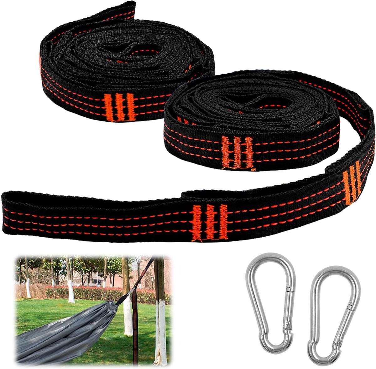 Hangmat Bevestiging - Schommel Ophanging - Outdoor Ontspanning - Verstelbare Lussen - 300 kg - Zwart