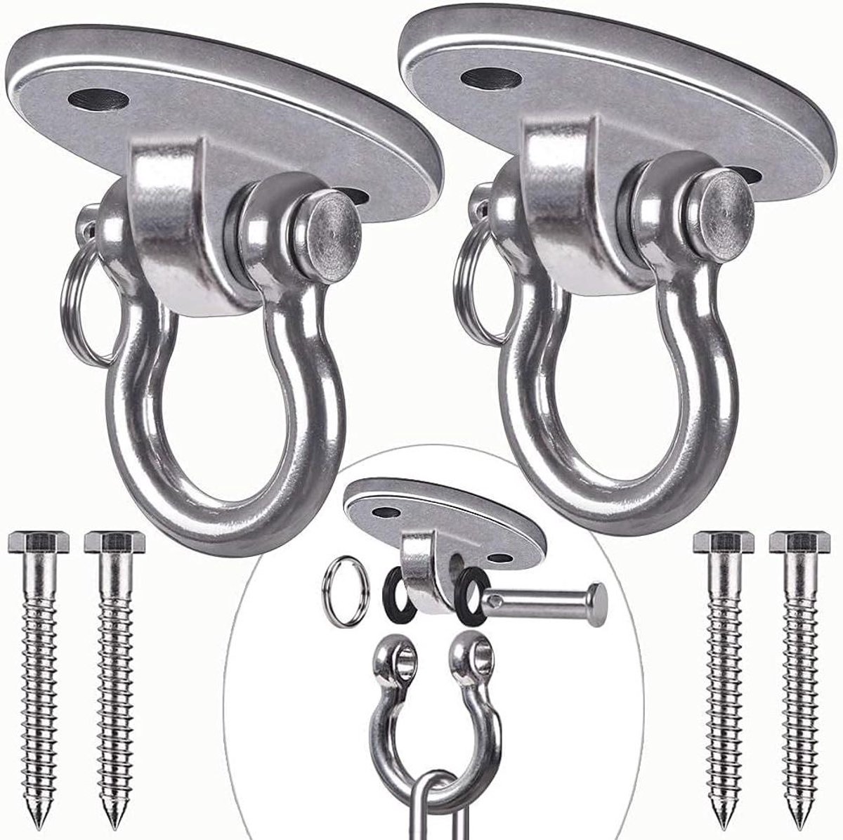 Schommelhaken - Hangmat Ophanging - Buiten Activiteiten - 360 Graden Draaibaar - 2 Stuks 900kg - Zilver