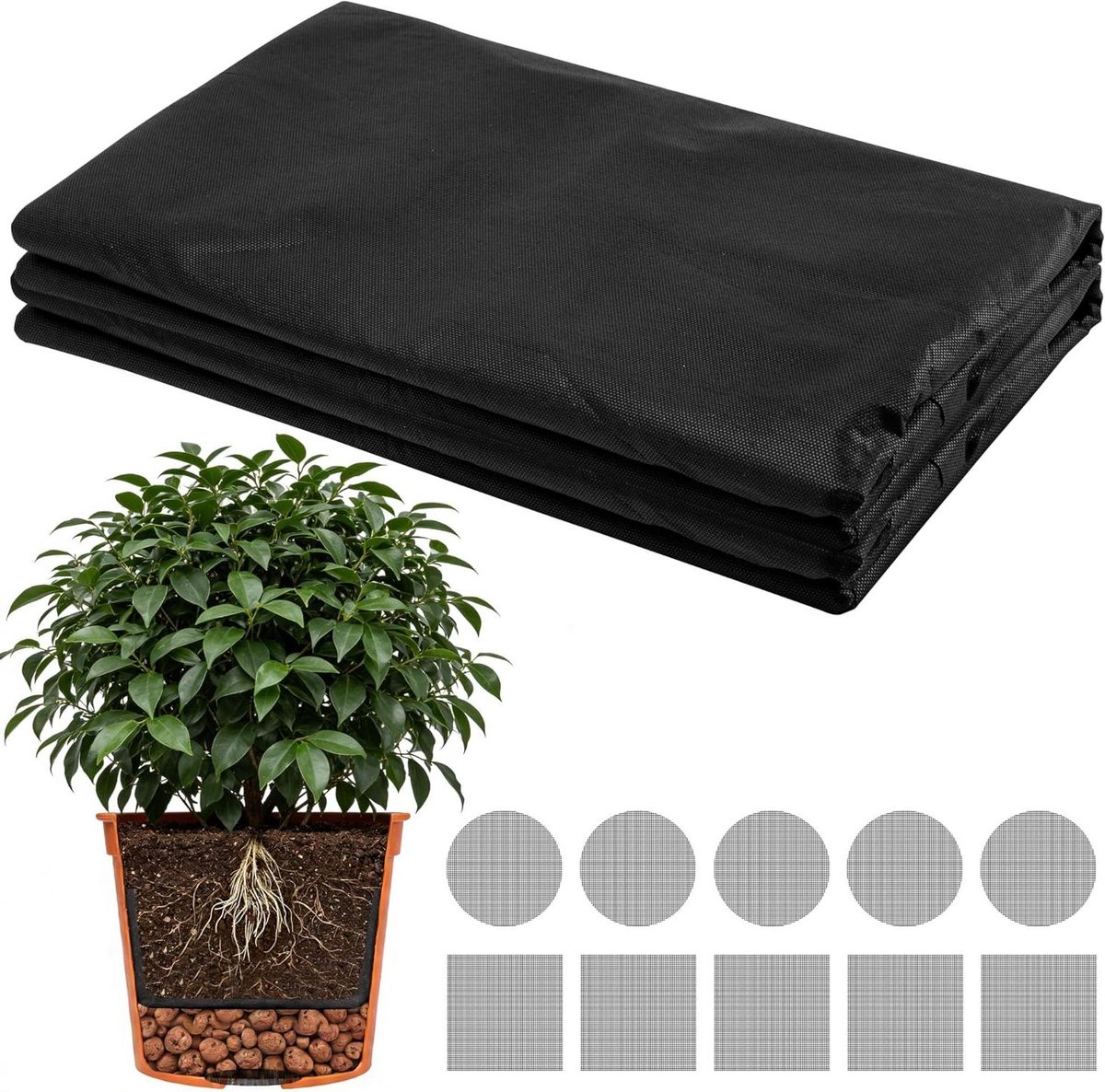 Filtervlies voor potten - Drainage vlies - Gezonde plantenwortels - Tweelaags ontwerp - 2 x 5 meter - Zwart