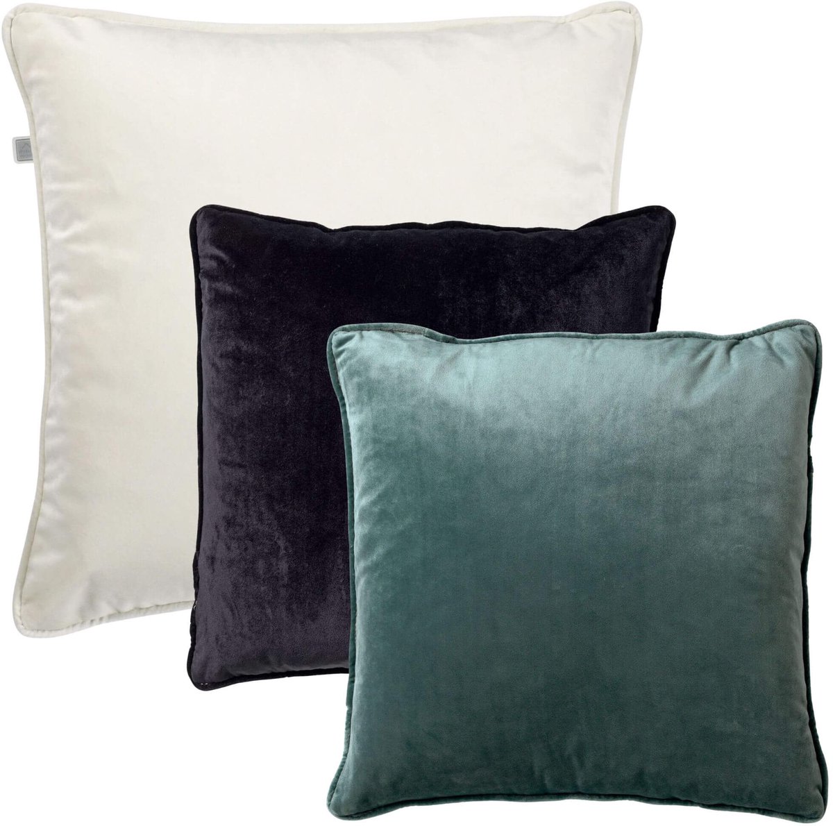 Dutch Decor KUSSENSET - 3-delig - Velvet Layers - 60x60 cm, 45x45 cm - inclusief binnenkussens - wit, zwart, groen - Met Ritssluiting – Decoratie set sierussens - Comfortabele kussentjes voor op de Bank