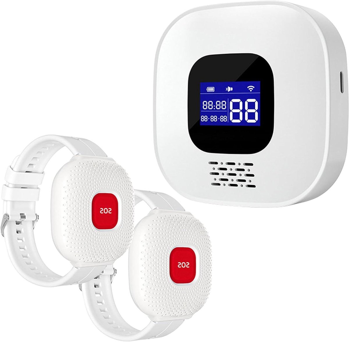 Noodoproep Systeem - Pager Horloge - Hulp Alarmeren - 100ft Bereik - LCD Display - Wit