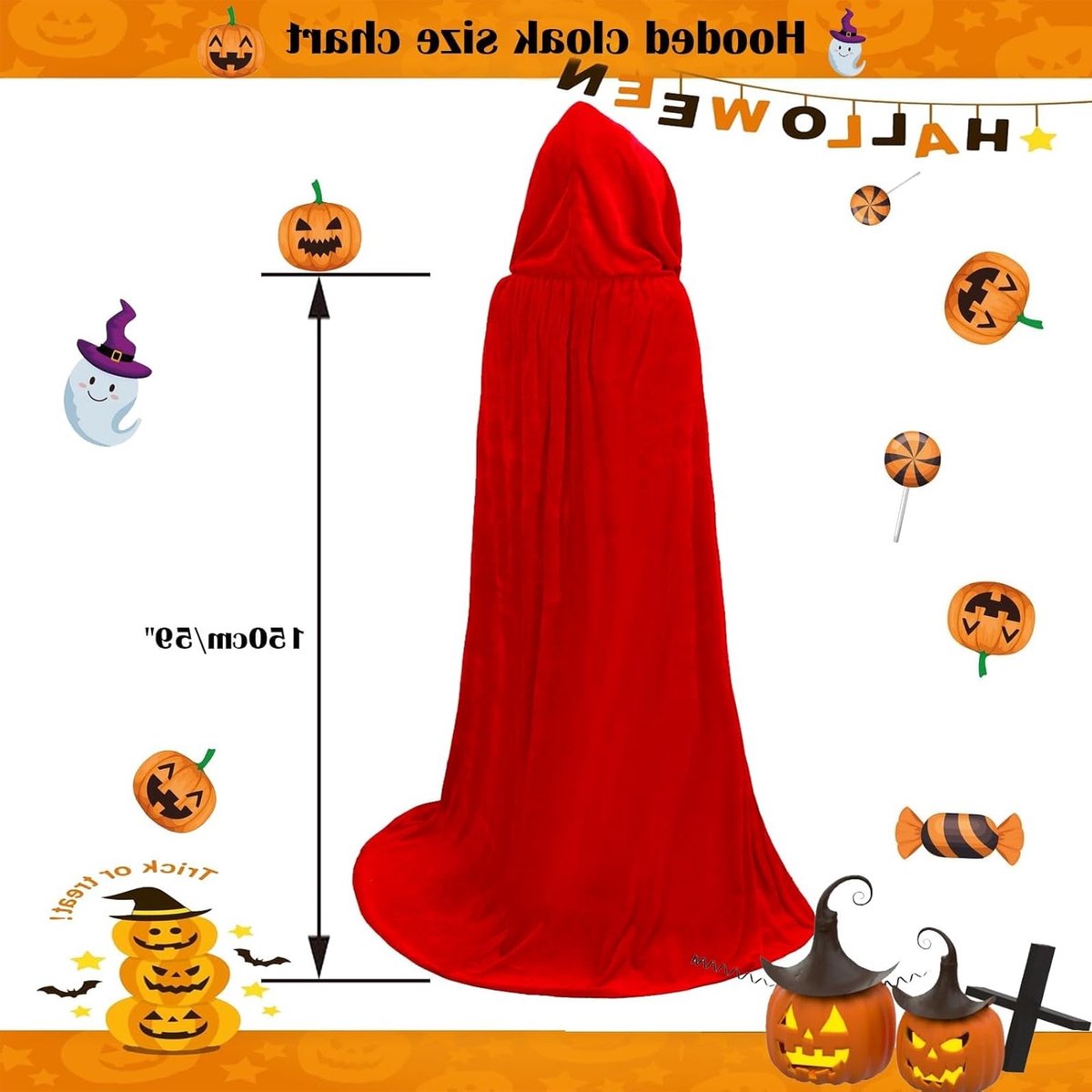 Halloweencape met Kap voor Volwassenen, Duivels Kostuum, Heksen Kostuum, Vampier Cape, Geschikt voor Mannen en Vrouwen, Rood, Feestkleding, Halloween Outfit, Kostuumaccessoires