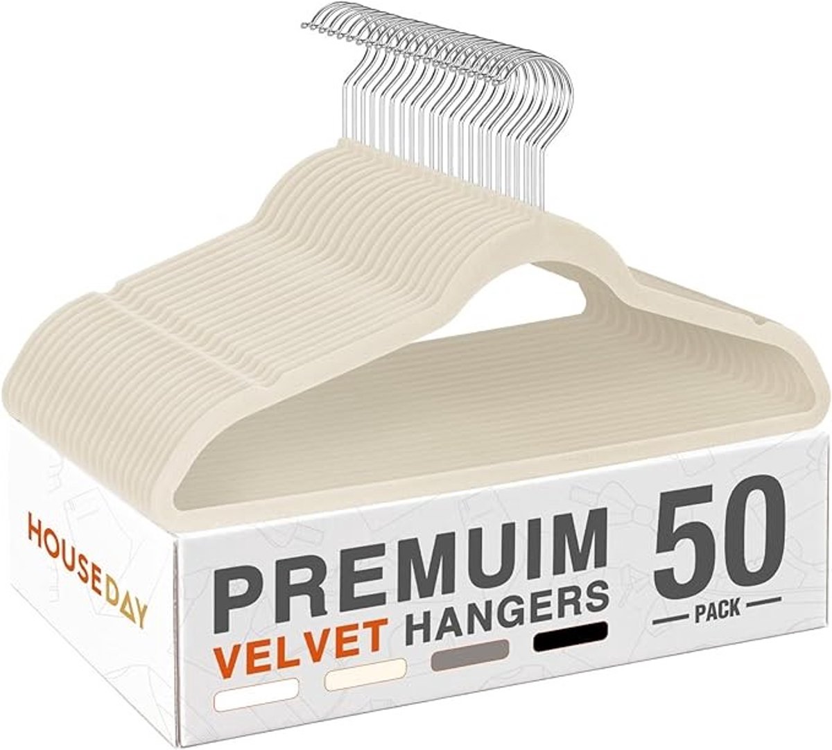 Fluwelen Kleerhangers Set van 50 - Antislip, Smal, 360° Draaibare Haak - Beige