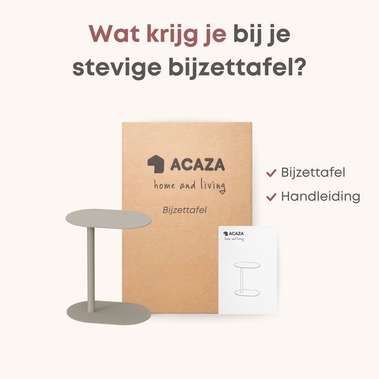 De ACAZA bijzettafel en handleiding verpakt in karton.