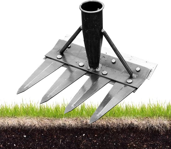Onkruidverwijderaar - Handhark Tuin - Tuin Onderhoud - Dubbelzijdig Staal - 4 Tanden - Metaal — afbeelding 4