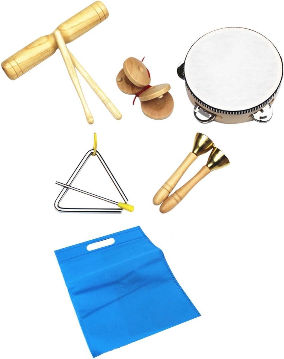 Muziekinstrumenten Set - Kinderinstrumenten Hout - Muzikale Ontwikkeling - Educatief en Draagbaar - 5 Delen - Natuurlijk Hout