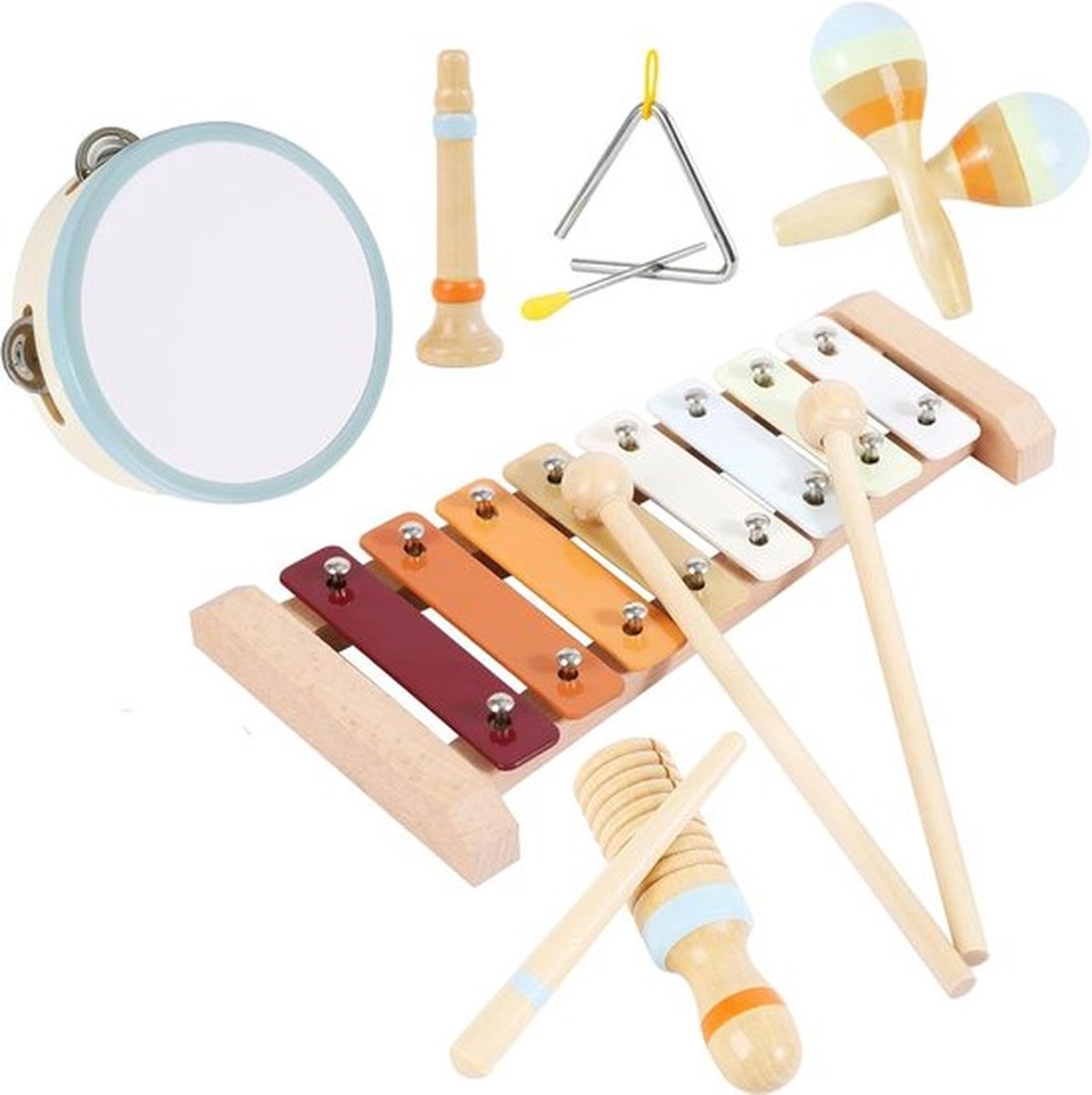 Set Van 6 Stuks, Muziekinstrument Speelgoedset, 3-6 Jaar Cadeau Voor Jonge Kinderen, Houten Speelgoed Muziekinstrument, Slaginstrument