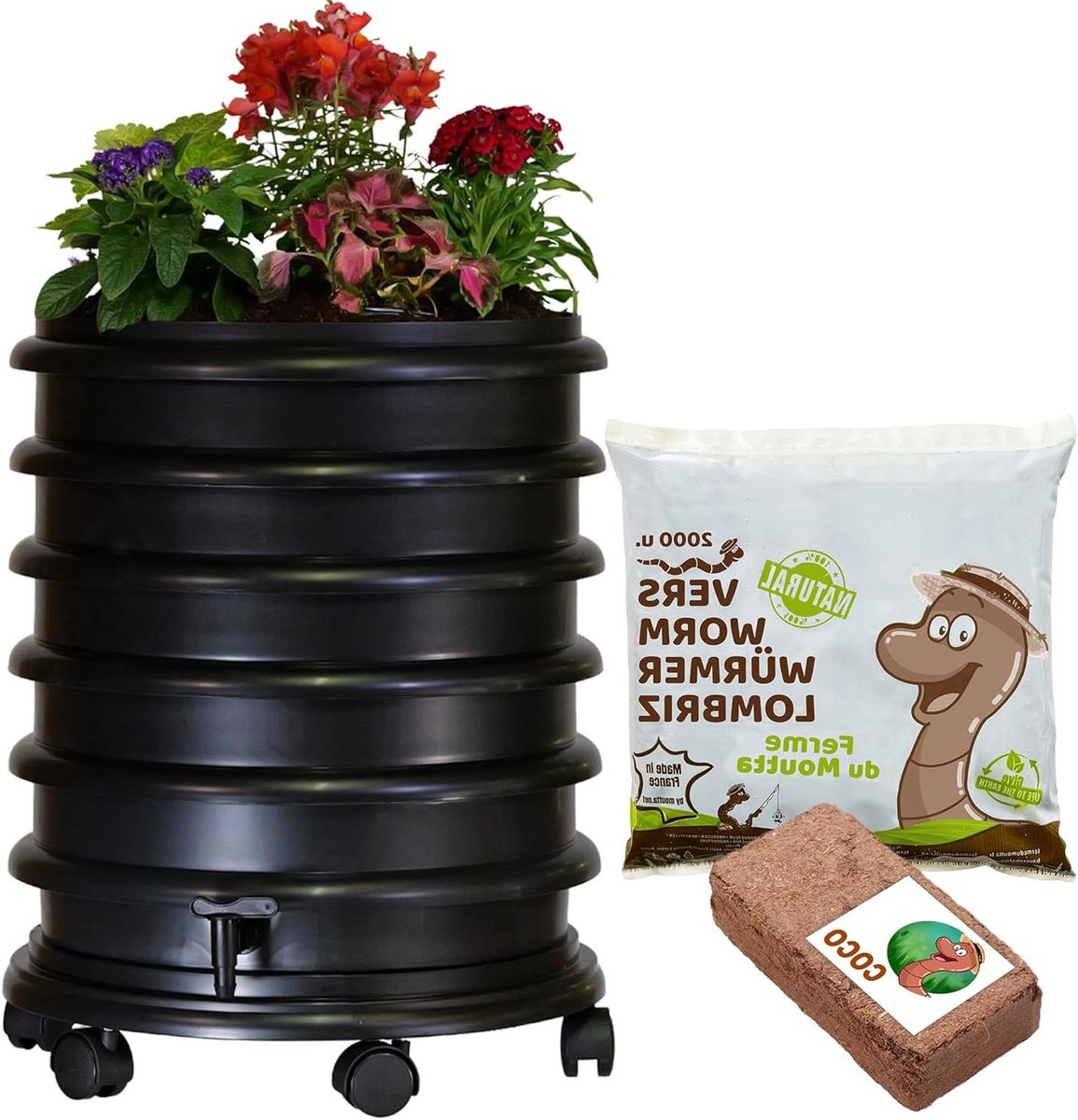Wormenbak - Compostbak - Organisch afval verwerken - Uitbreidbaar met extra bakken - 64 Liter - Zwart