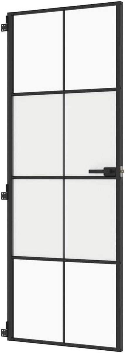 Binnendeur Glas Aluminium - Opdekdeur Paneeldeur - Kamer Overgang - Smal Modern Frame - 76x2015 cm - Zwart