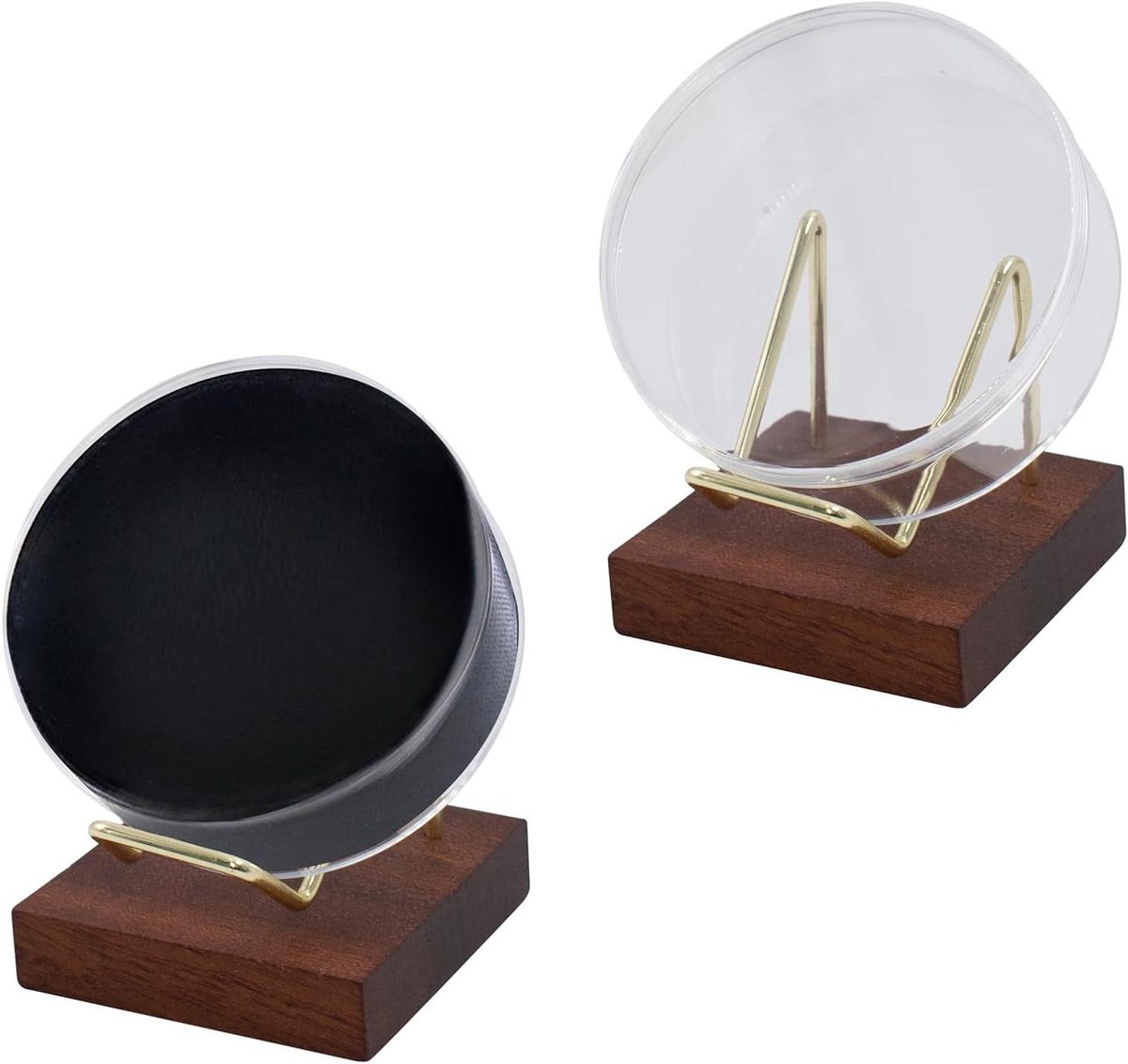 Hockey Puck Vitrine - Puckbox Opberghouder - Pucks Presenteren - Met Houten Sokkel - 8 x 3 cm - Transparant