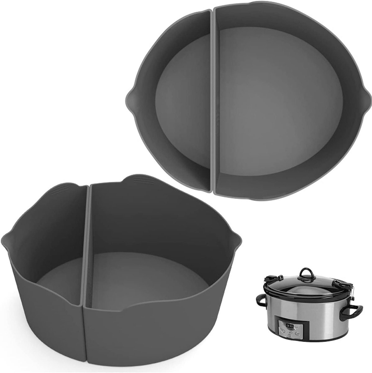 Slowcooker Voeringen - Verdeler Inzet - Twee Maaltijden Koken - Herbruikbaar Siliconen - 6QT - Grijs