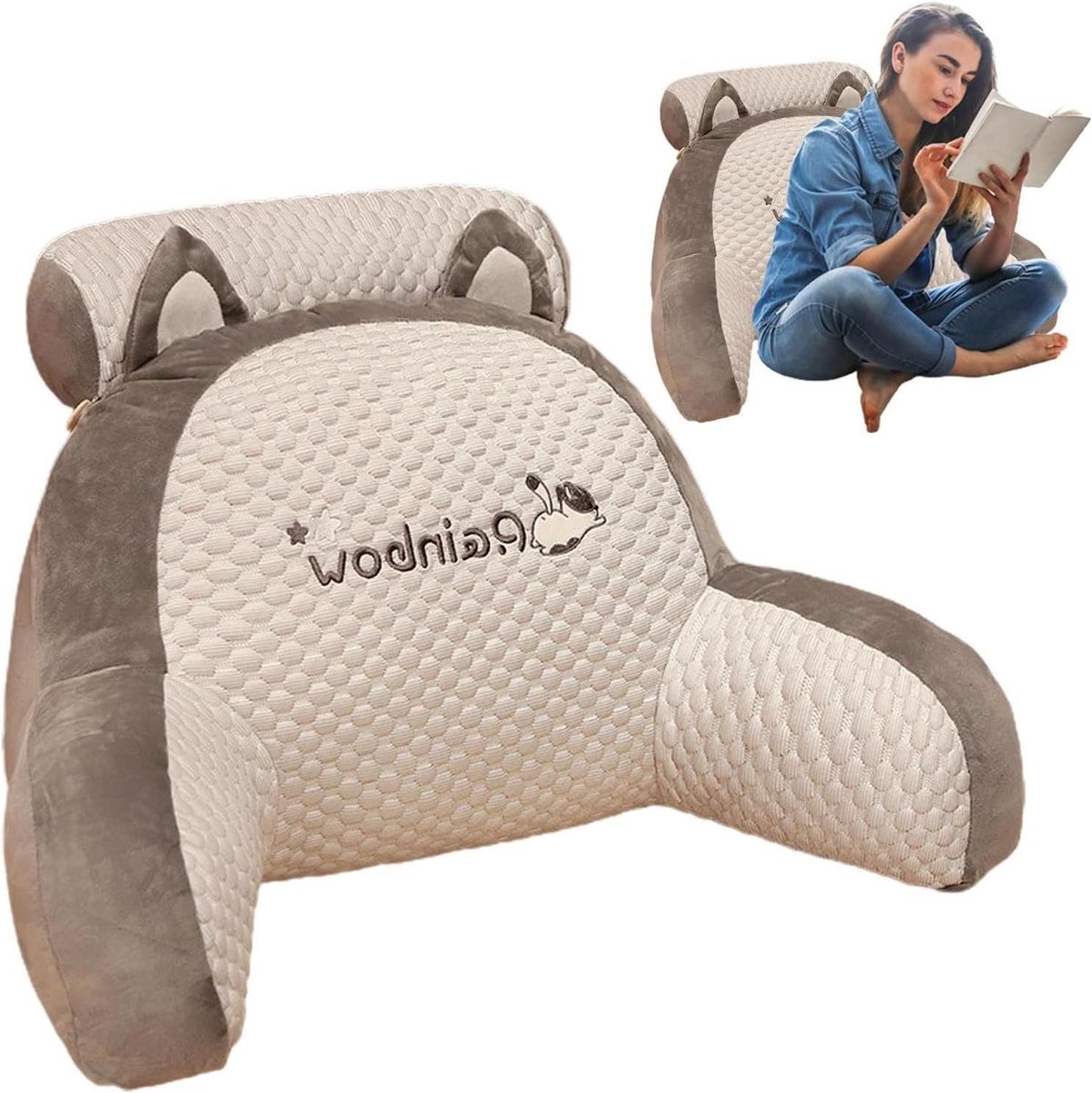 Leeskussen Bed - Rugsteun Kussen - Comfortabel Lezen - Ergonomisch Ontwerp - 60x40 cm of 70x50 cm - Grijs