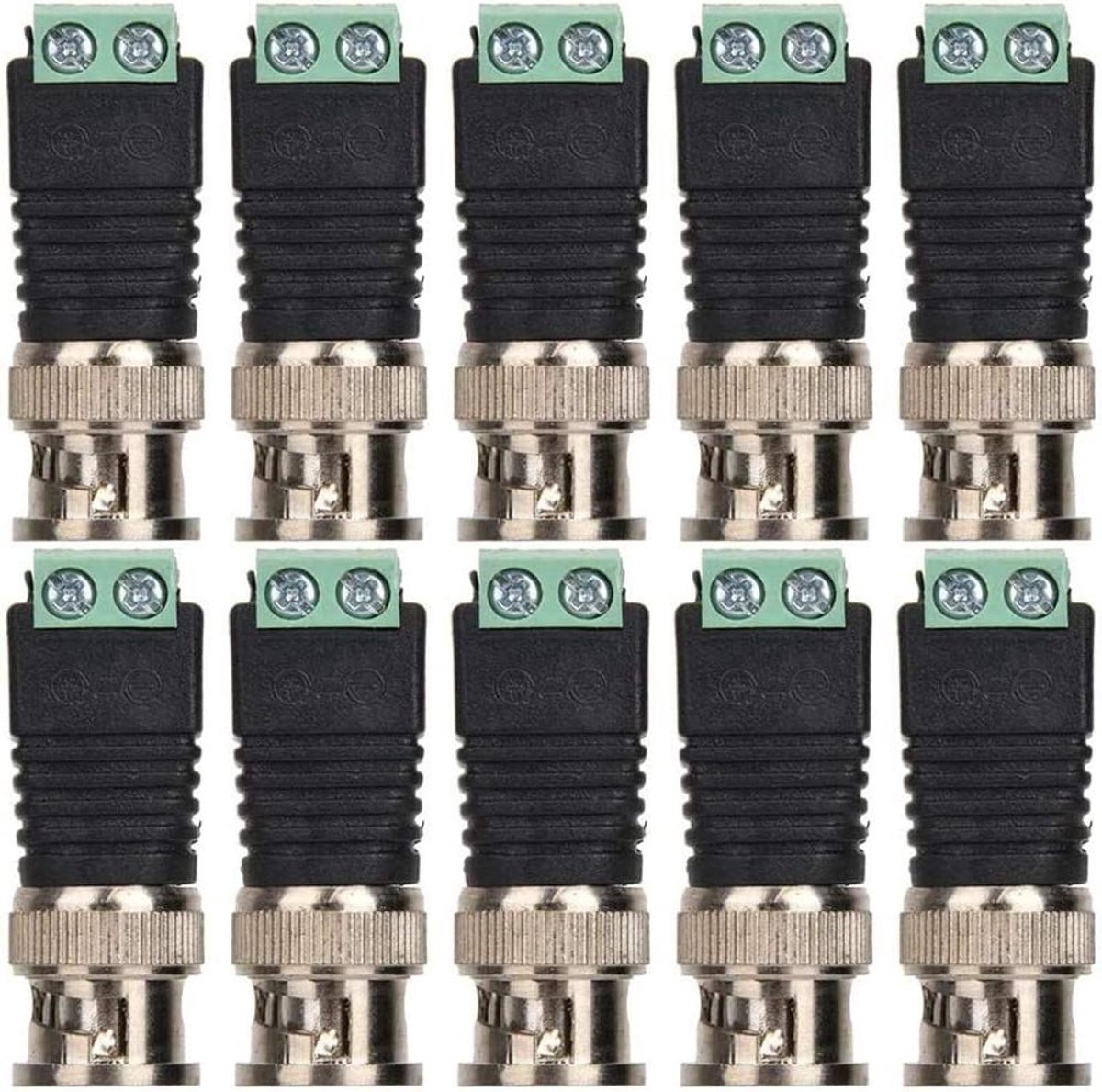 BNC Connector - Video Adapter - Camera Beveiliging - Schroefbevestiging - 10 Stuks - Zwart Groen