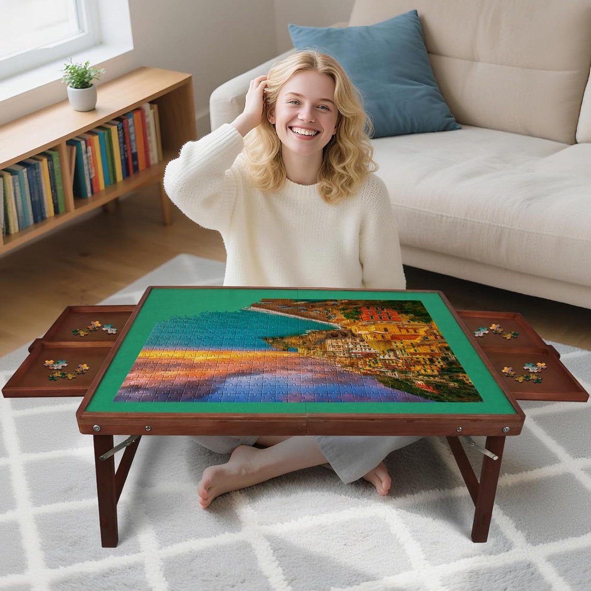 Puzzelbord met poten - Legpuzzel tafel - Puzzels maken - Inclusief opbergers - 1500 stukjes - Houtkleur